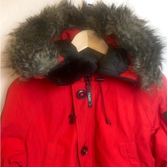 TNA Aritzia Ronne Red Duck Down Parka Coat Jacket - size S - Picture 3 of 14